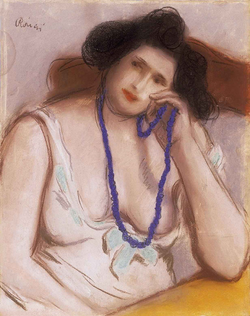 Woman With Blue Pearl Necklace By Jozsef Rippl Ronai
