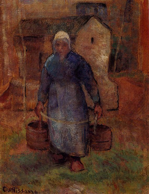 Woman With Buckets By Camille Pissarro