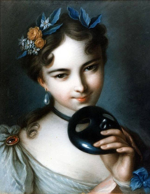Young Girl Holding A Mask By Charles Antoine Coypel Iv By Charles Antoine Coypel Iv