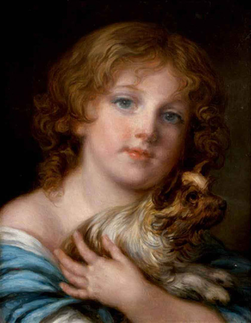 Young Girl With A Dog By Jean Baptiste Greuze
