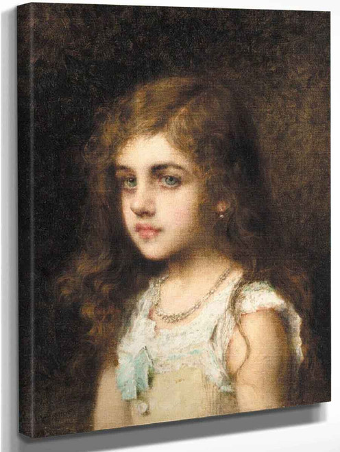 Young Girl With A Turquoise Bow By Alexei Harlamoff