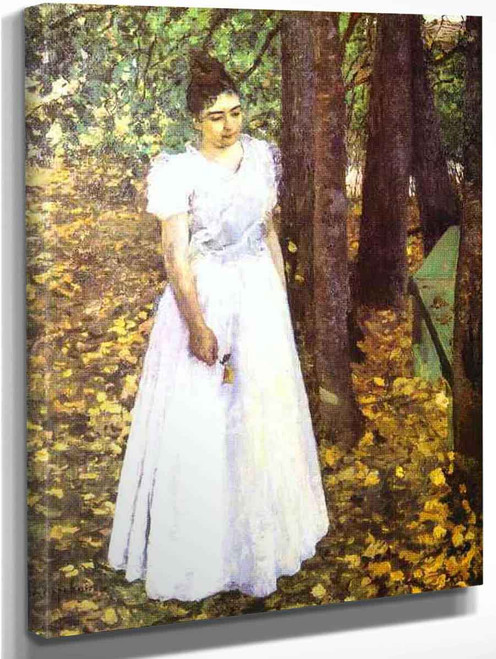 Young Woman In A Garden. By Constantin Alexeevich Korovin