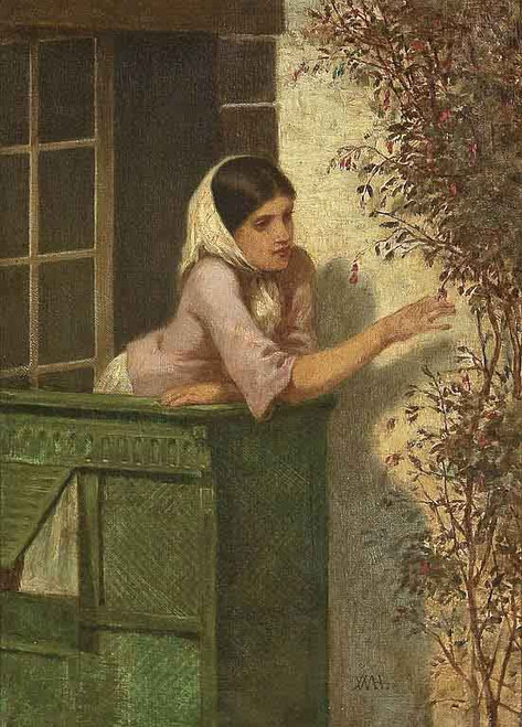 Young Woman On A Balcony By William Morris Hunt