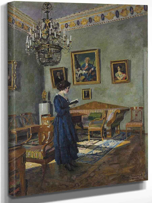 Young Woman Reading By Sergei Arsenevich Vinogradov Russian 1869 1938