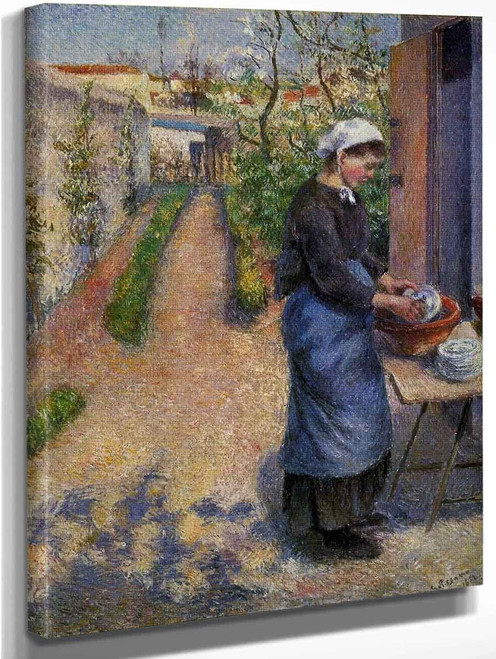 Young Woman Washing Plates By Camille Pissarro