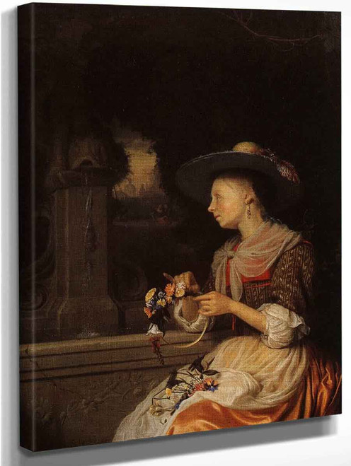 Young Woman Weaving A Garland By Godfried Schalcken