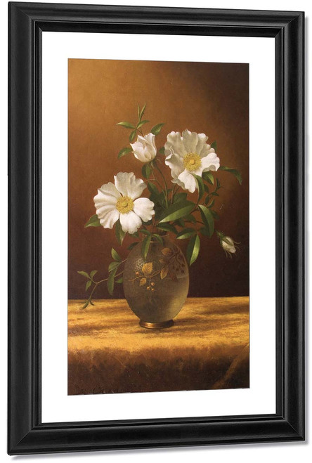 Cherokee Roses In An Opalescent Vase By Martin Johnson Heade