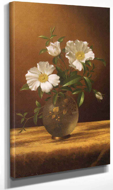 Cherokee Roses In An Opalescent Vase By Martin Johnson Heade