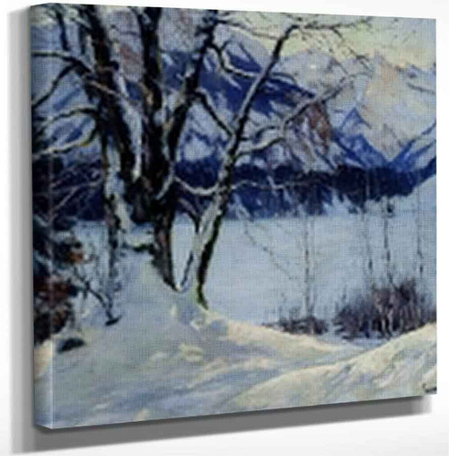 A Frozen Lake In A Mountainous Winter Landscape By Edward Cucuel By Edward Cucuel Art Reproduction