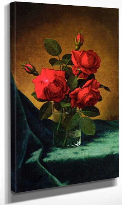 Crimson Roses In A Glass By Martin Johnson Heade