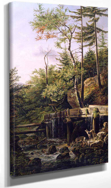 Deer At A Forest Brook By Friedrich Gauermann