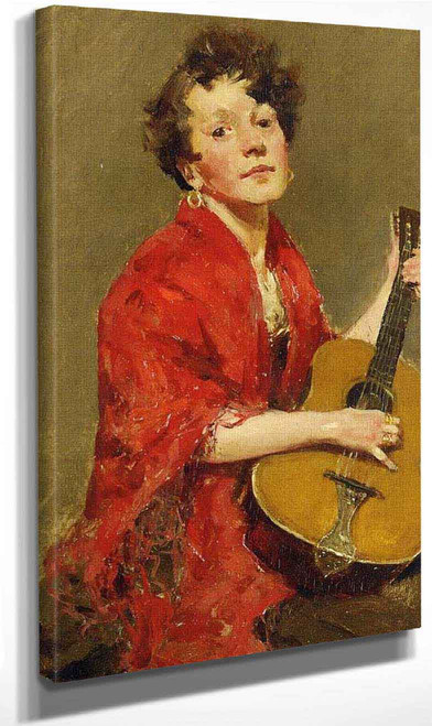 Girl With Guitar By William Merritt Chase By William Merritt Chase