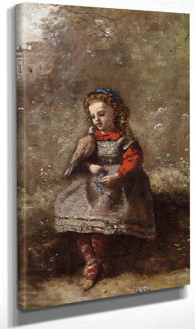 Mlle. Leotine Desavary Holding A Turtledove By Jean Baptiste Camille Corot By Jean Baptiste Camille Corot