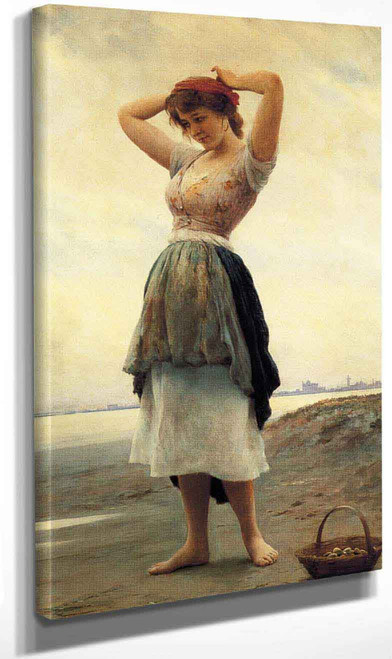 On The Beach By Eugene De Blaas By Eugene De Blaas