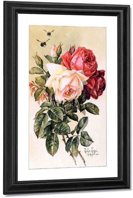 Roses And Bumblebees1 By Raoul De Longpre By Raoul De Longpre