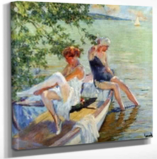 Bathing Girls On Lake Starnberg By Edward Cucuel By Edward Cucuel Art Reproduction