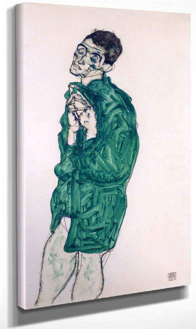 Self Portrait In Green Shirt With Eyes Closed By Egon Schiele By Egon Schiele