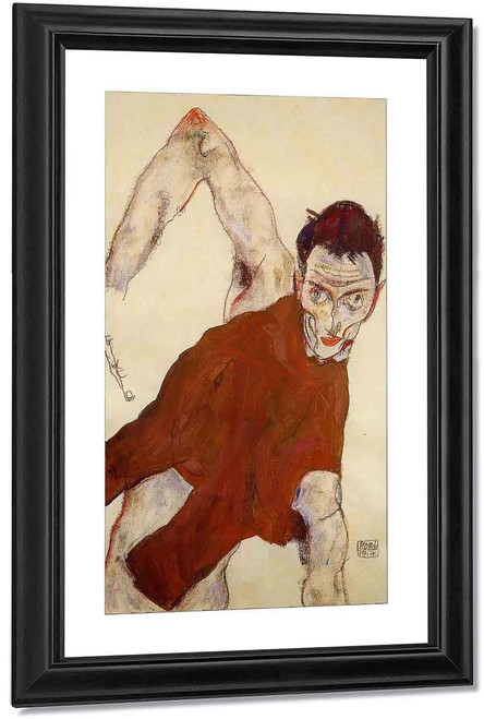 Self Portrait In Jerkin With Right Elbow Raised By Egon Schiele By Egon Schiele