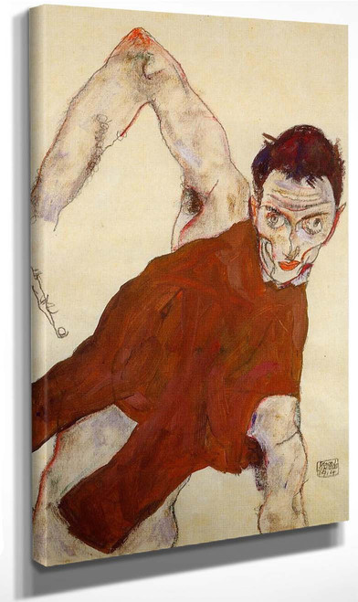 Self Portrait In Jerkin With Right Elbow Raised By Egon Schiele By Egon Schiele