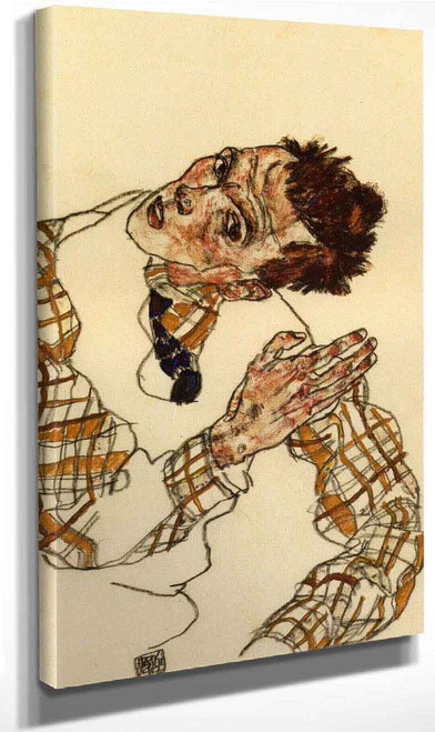 Self Portrait With Checkered Shirt By Egon Schiele By Egon Schiele