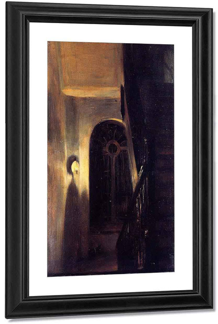 Stairway Landing In Nocturnal Lighting By Adolph Von Menzel By Adolph Von Menzel