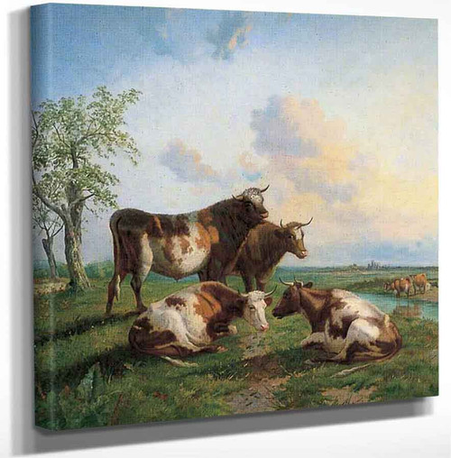 Cattle On The Banks Of The River Stour By Thomas Sidney Cooper By Thomas Sidney Cooper Art Reproduction