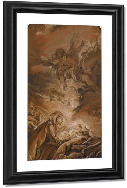 The Nativity With A Hovering Angel By Francois Boucher