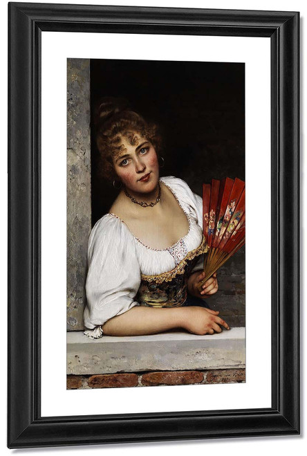 The Red Fan By Eugene De Blaas By Eugene De Blaas