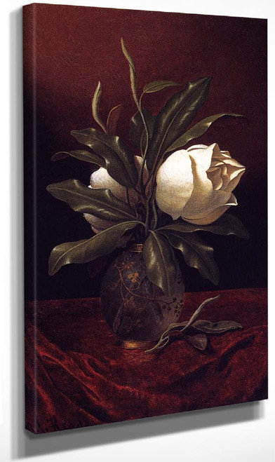Two Magnolia Blossoms In A Glass Vase By Martin Johnson Heade