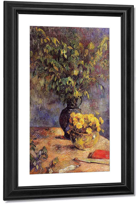 Two Vases Of Flowers And A Fan By Paul Gauguin By Paul Gauguin