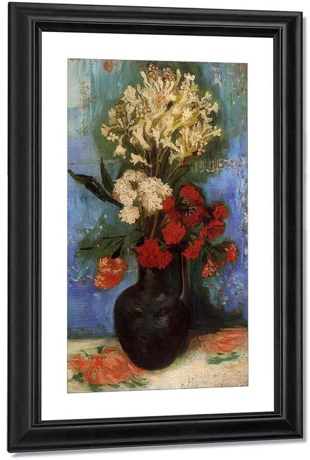 Vase With Carnations And Other Flowers By Jose Maria Velasco