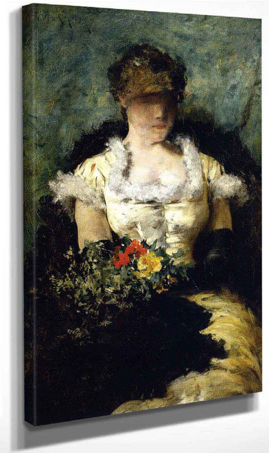 Woman Holding A Bouquet Of Flowers By William Merritt Chase By William Merritt Chase