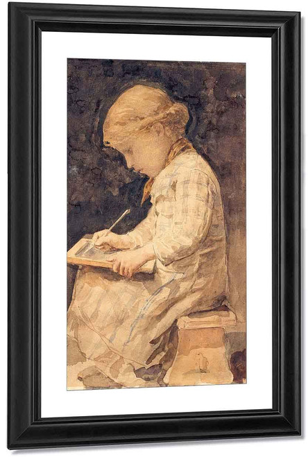 Young Girl With Slate By Albert Anker