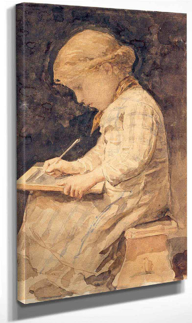 Young Girl With Slate By Albert Anker