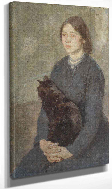 Young Woman Holding A Black Cat By Gwen John