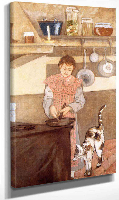 Young Woman In The Kitchen With A Cat By Jozsef Rippl Ronai By Jozsef Rippl Ronai