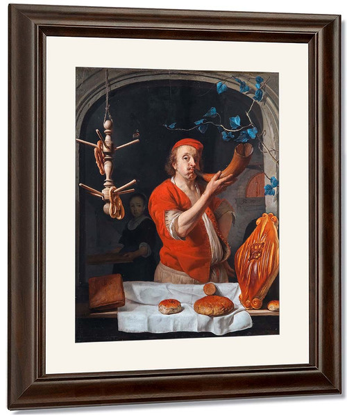 A Baker Blowing His Horn By Gabriel Metsu