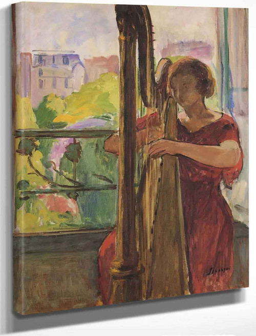 A Girl Playing A Harp By Henri Lebasque By Henri Lebasque