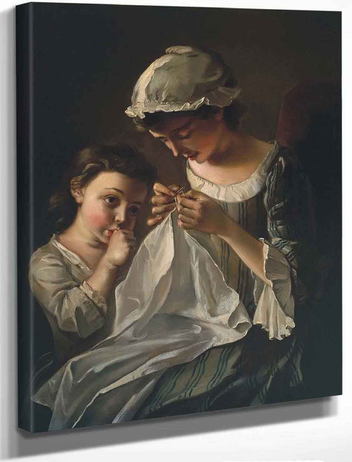 A Girl Sewing By Philipe Mercier