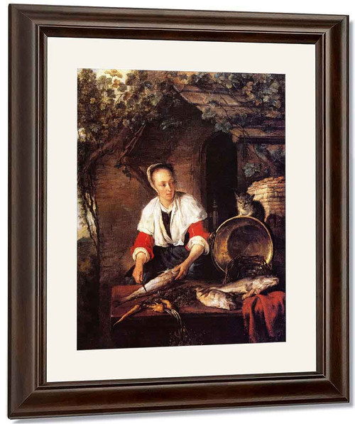 A Woman Cleaning Fish, With A Cat By Gabriel Metsu