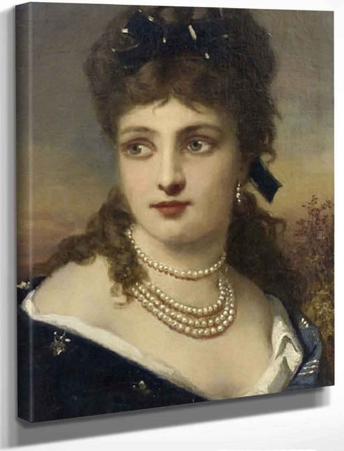 A Young Beauty With Pearl Necklace By Anton Ebert