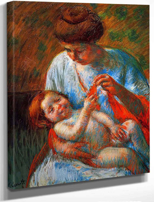 Baby Lying On His Mother's Lap, Reaching To Hold A Scarf By Mary Cassatt By Mary Cassatt