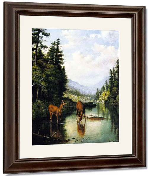Deer In Mountain Brook By Levi Wells Prentice By Levi Wells Prentice