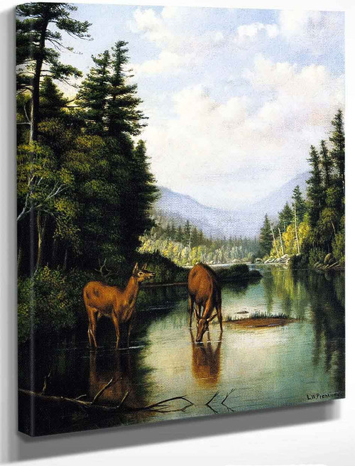 Deer In Mountain Brook By Levi Wells Prentice By Levi Wells Prentice
