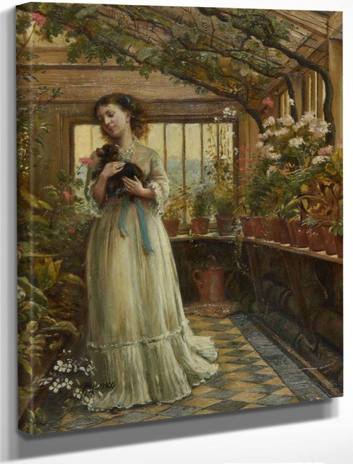 Dora Laughing Held The Dog Up Childishly To Smell The Flowers By George Goodwin Kilburne By George Goodwin Kilburne