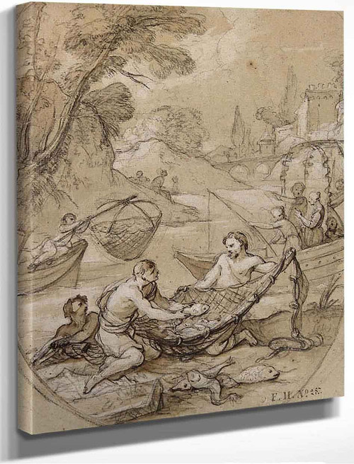 Fishermen Drawing Their Nets By Charles Joseph Natoire By Charles Joseph Natoire