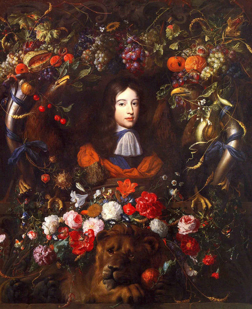Flower Garland With Portrait Of William Iii Of Orange, Aged 10 By Jan Davidszoon De Heem By Jan Davidszoon De Heem