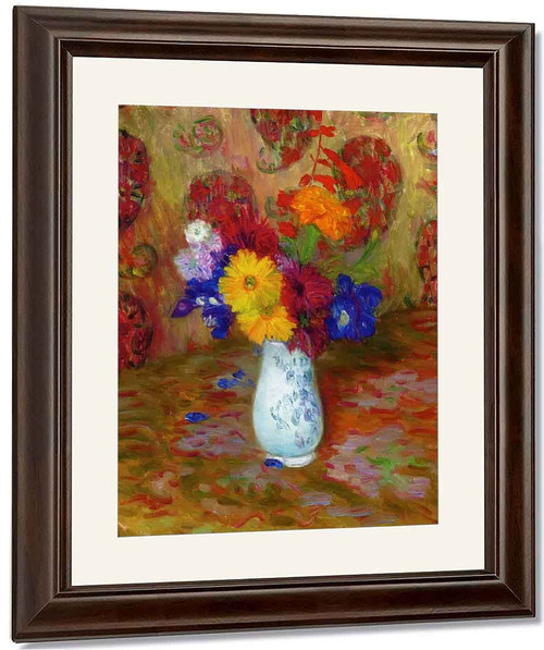 Flowers Against A Palm Leaf Pattern By William James Glackens By William James Glackens