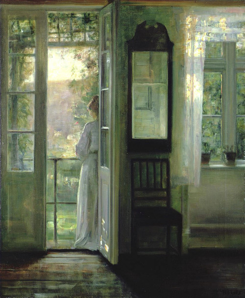 Girl Standing On A Balcony By Carl Vilhelm Holsoe