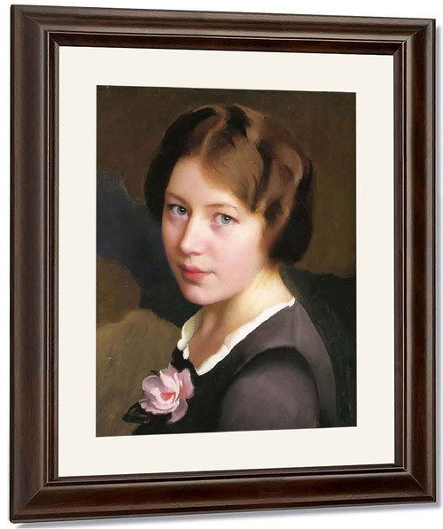 Girl With A Pink Rose By William Macgregor Paxton By William Macgregor Paxton